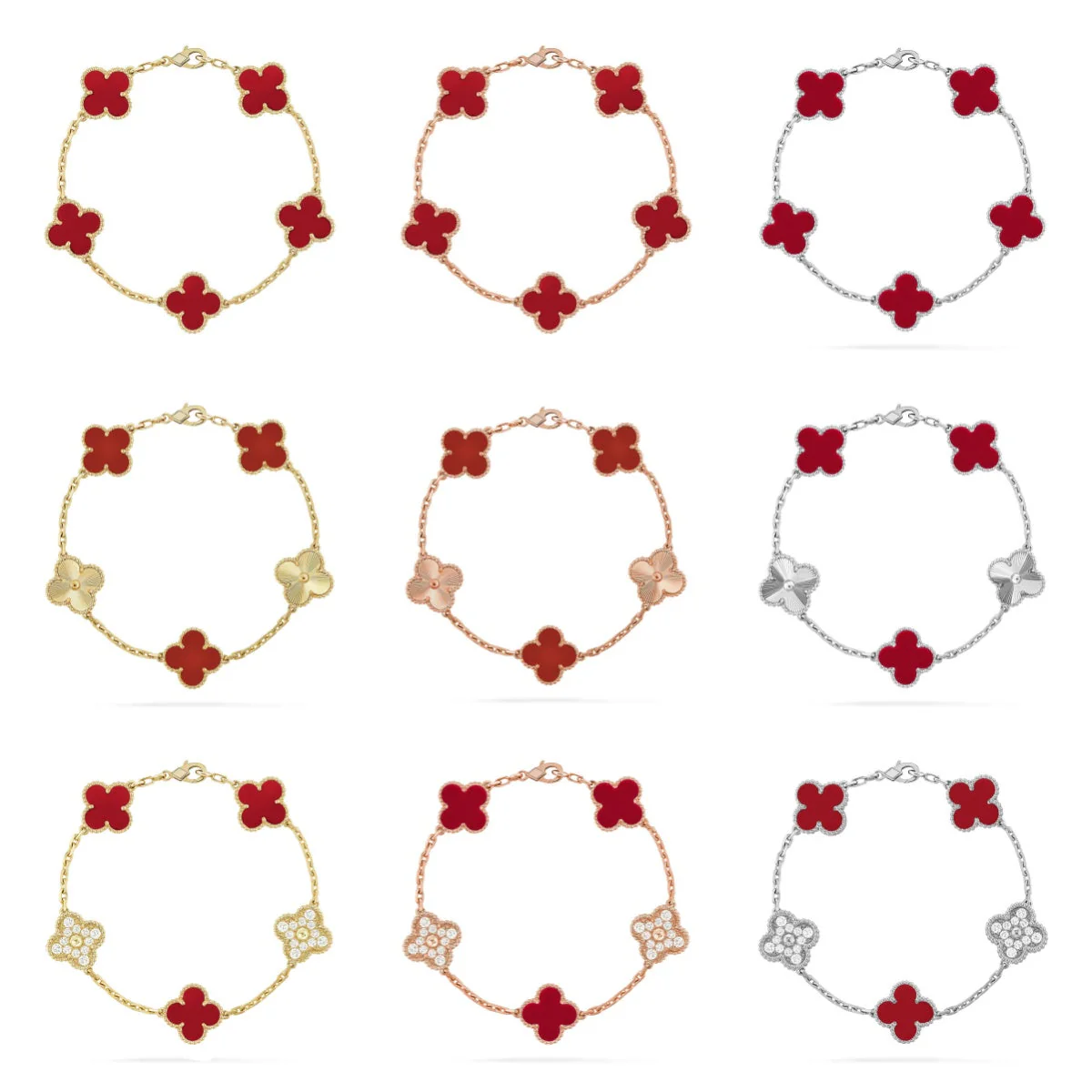 [Rose Tomorrow] CLOVER 5 MOTIF RED CORNELIAN BRACELET COLLECTION