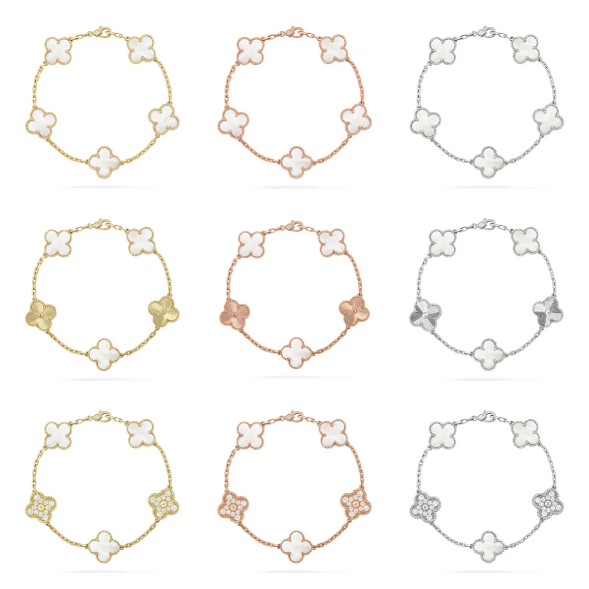 [Rose Tomorrow]CLOVER WHITE PEARL MOP 5 MOTIF BRACELET COLLECTION