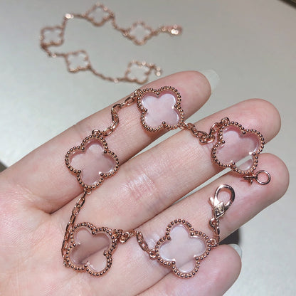 [Rose Tomorrow]CLOVER 5 MOTIF ROCK CRYSTAL BRACELET