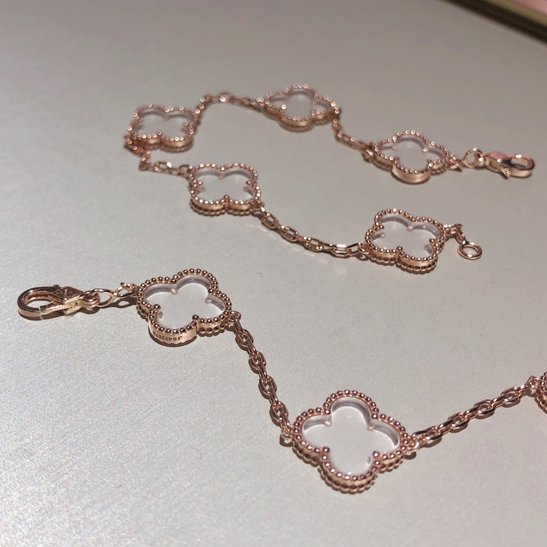 [Rose Tomorrow]CLOVER 5 MOTIF ROCK CRYSTAL BRACELET