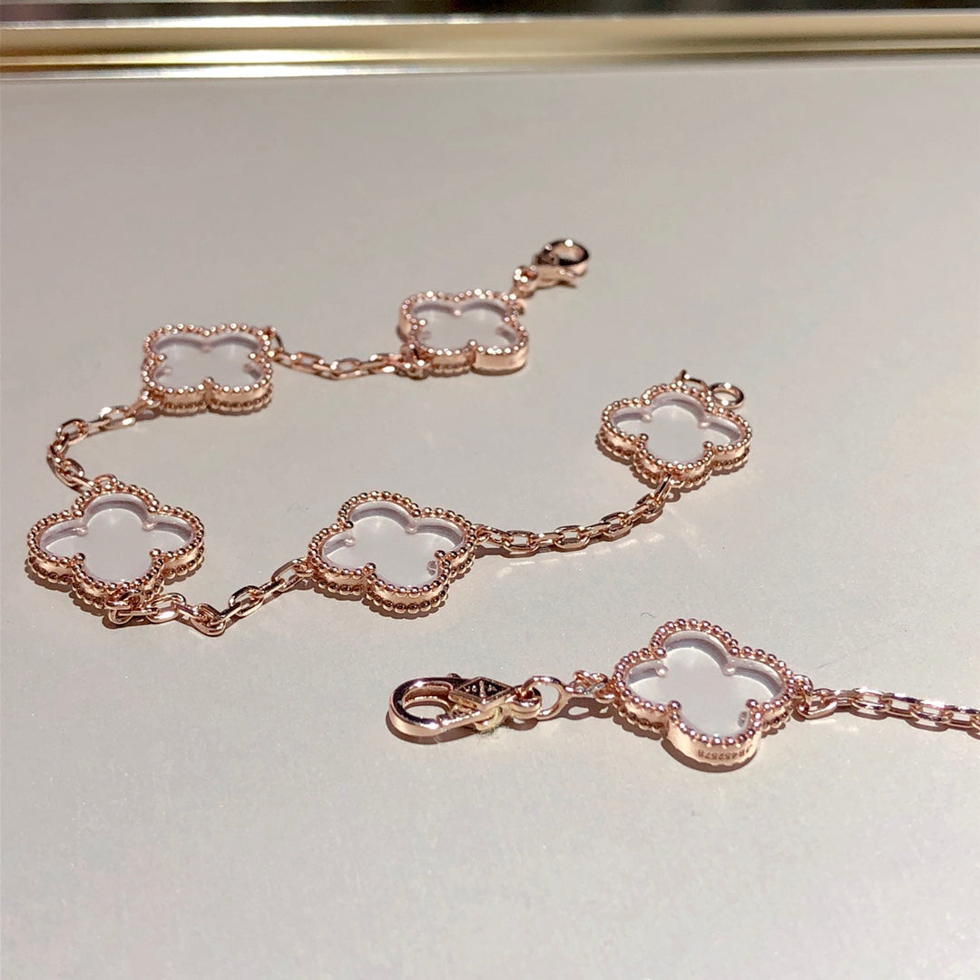 [Rose Tomorrow]CLOVER 5 MOTIF ROCK CRYSTAL BRACELET