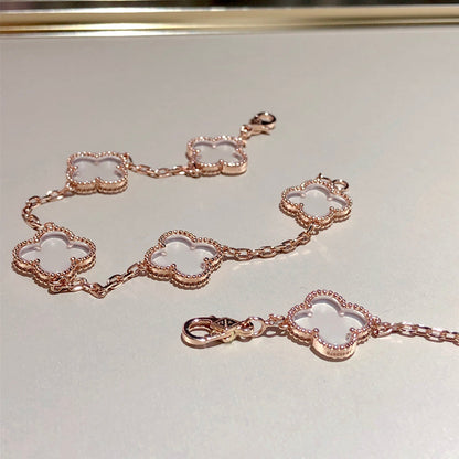 [Rose Tomorrow]CLOVER 5 MOTIF ROCK CRYSTAL BRACELET