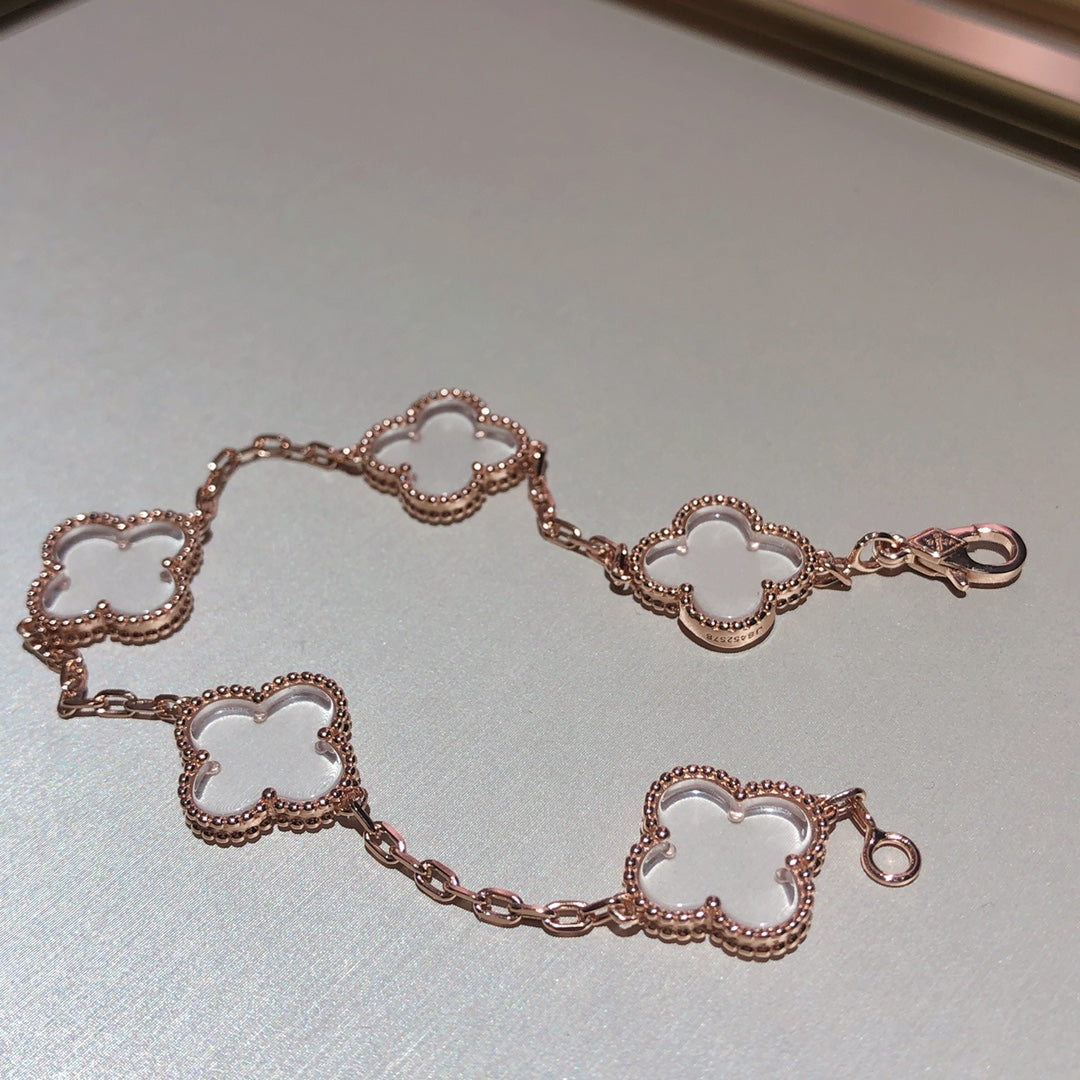 [Rose Tomorrow]CLOVER 5 MOTIF ROCK CRYSTAL BRACELET