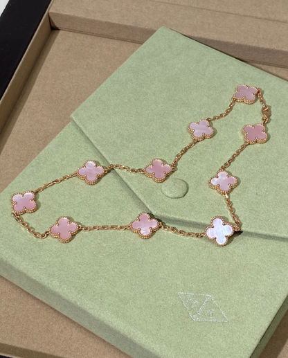 [Rose Tomorrow Jewellery] Pink Necklace with Ten Clover Designs