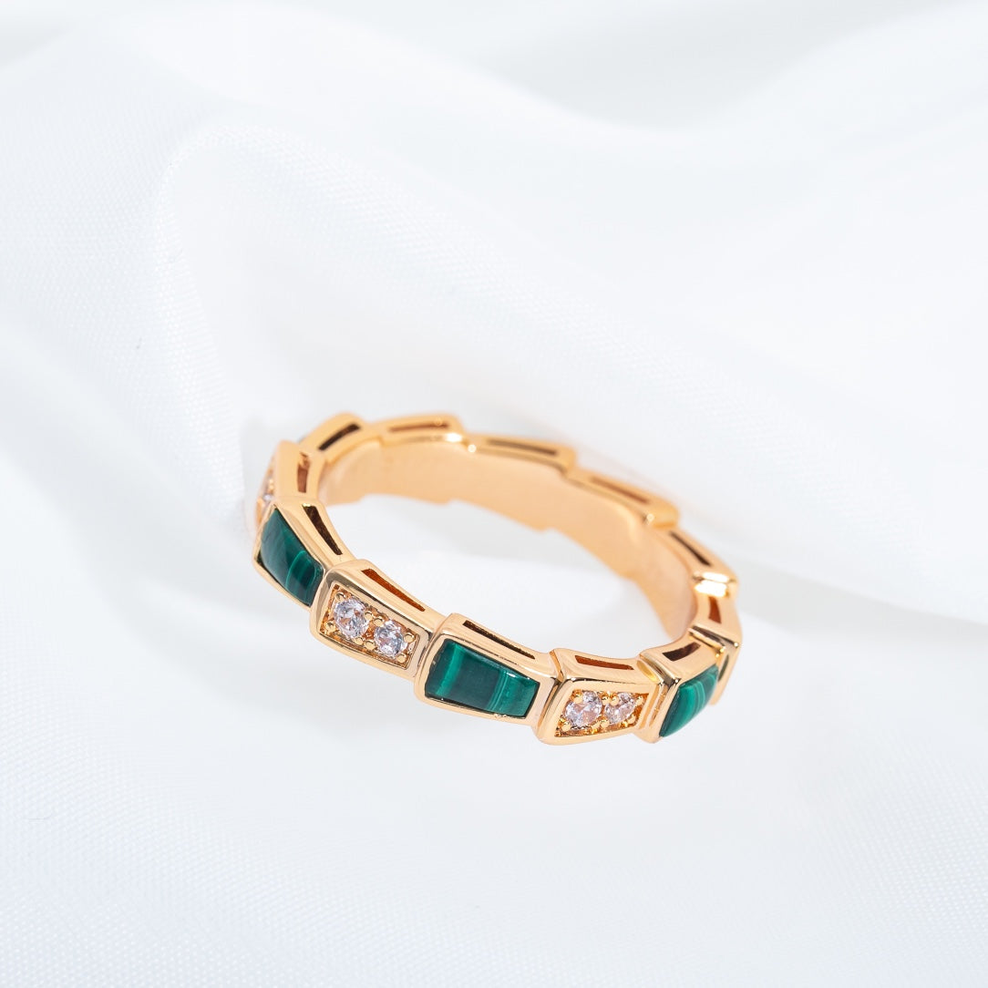 [Rose Tomorrow]SERPENTI RING PINK GOLD MALACHITE DIAMOND 3MM