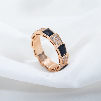 [Rose Tomorrow]SERPENTI RING PINK GOLD BLACK MOP DIAMOND PAVED 4MM