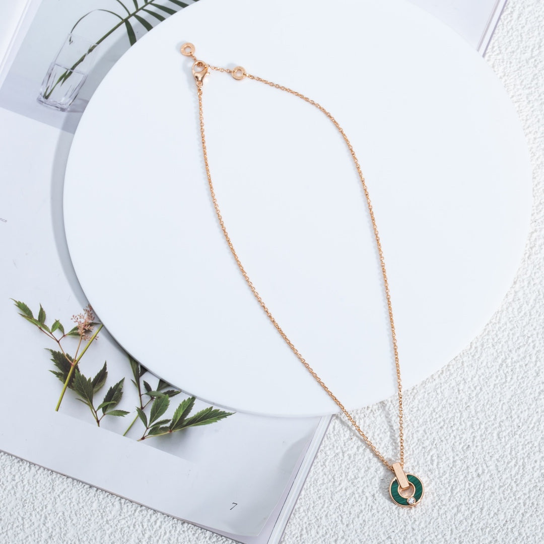 [Rose Tomorrow]GARI NECKLACE PINK GOLD MALACHITE