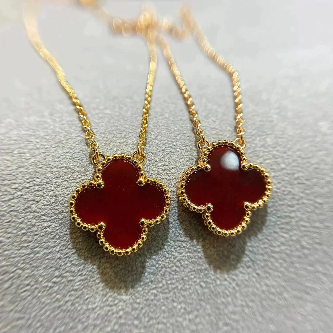 [Rose Tomorrow]CLOVER 15MM CARNELIAN SINGLE FLOWER NECKLACE