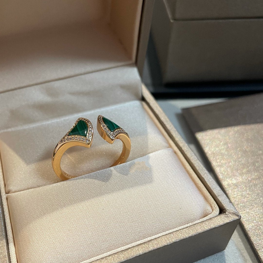 [Rose Tomorrow]DREAM MALACHITE DIAMOND OPEN RING