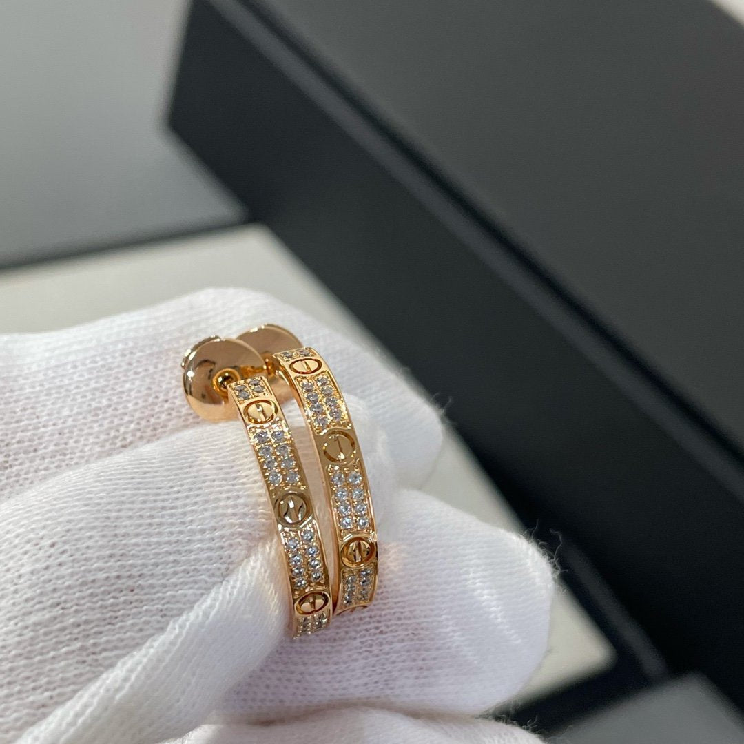 [Rose Tomorrow]LOVE DIAMOND PINK GOLD HOOP EARRINGS