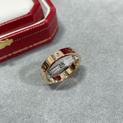 [Rose Tomorrow]LOVE PINK GOLD SILVER DIAMOND DOUBLE RING