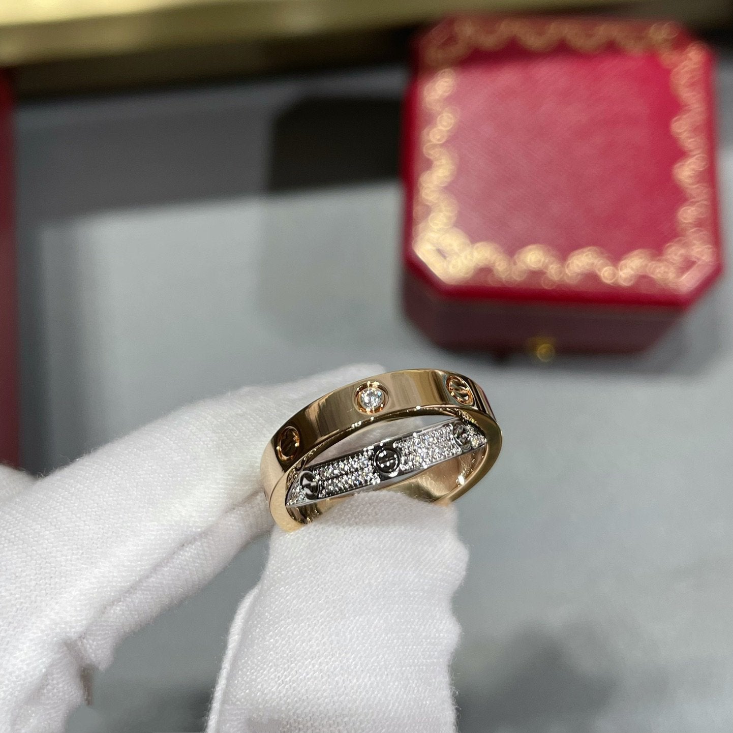 [Rose Tomorrow]LOVE PINK GOLD SILVER DIAMOND DOUBLE RING
