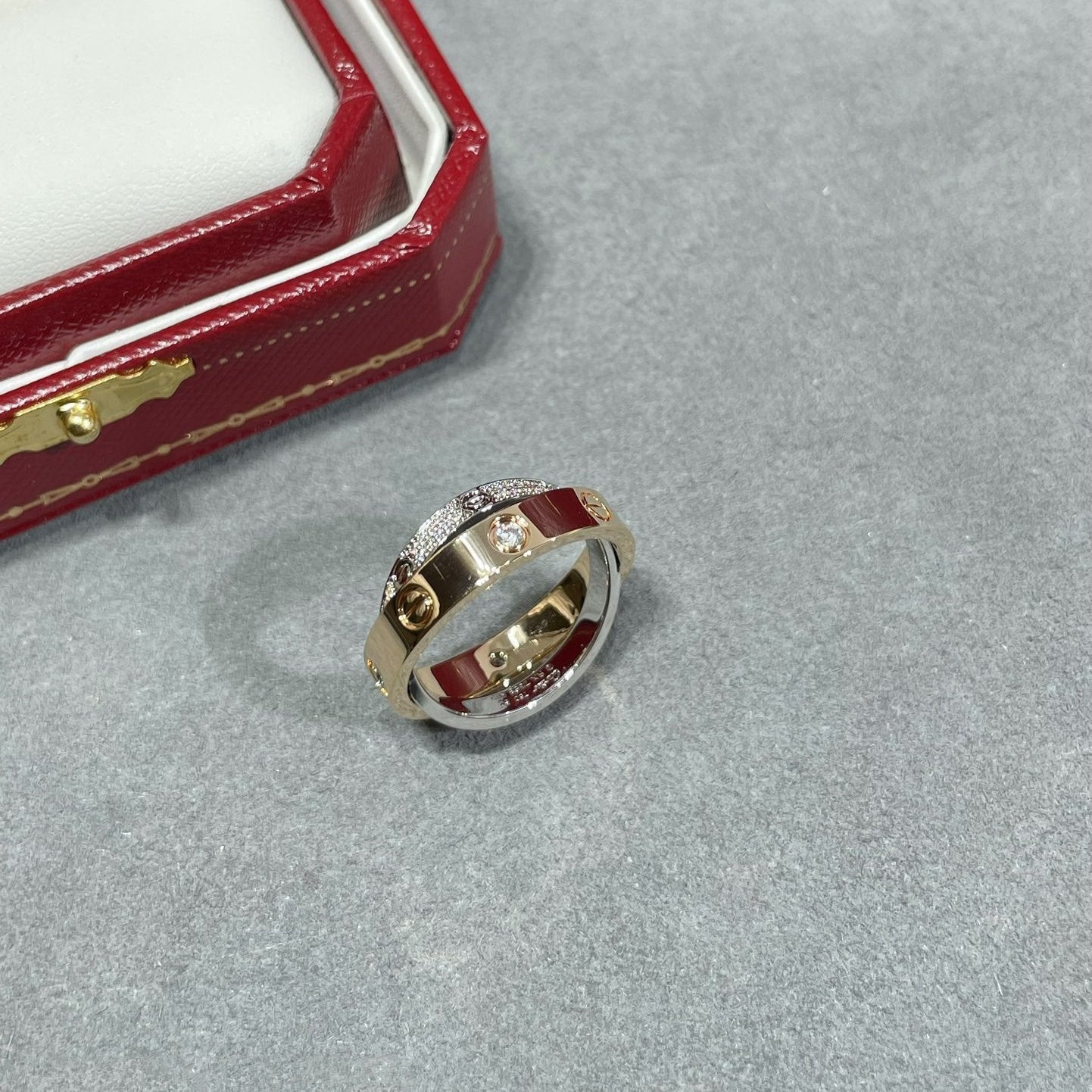 [Rose Tomorrow]LOVE PINK GOLD SILVER DIAMOND DOUBLE RING