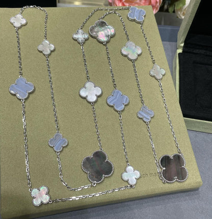 [Rose Tomorrow]CLOVER 16 MOTIF CHALCEDONY MOP SILVER NECKLACE