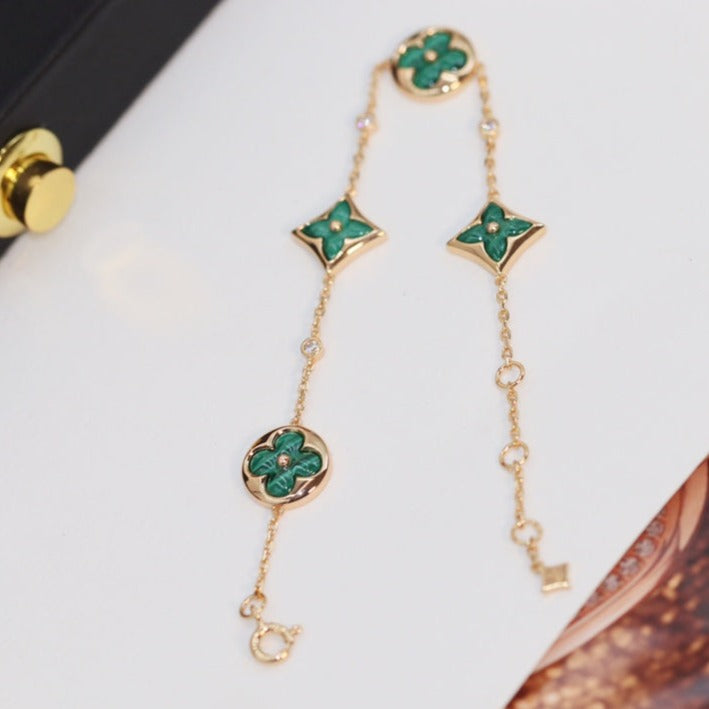 [Rose Tomorrow]STAR AND SUN 4 MOTIF PINK GOLD MALACHITE BRACELET