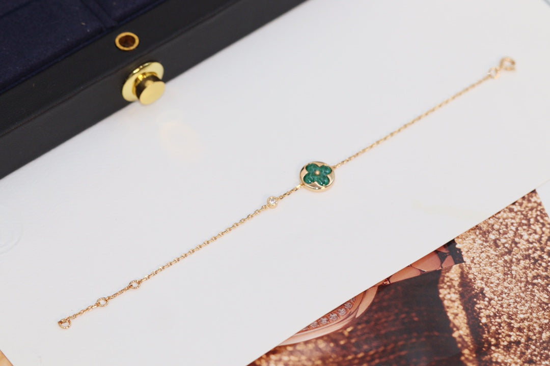 [Rose Tomorrow]STAR AND SUN 4 MOTIF PINK GOLD MALACHITE BRACELET