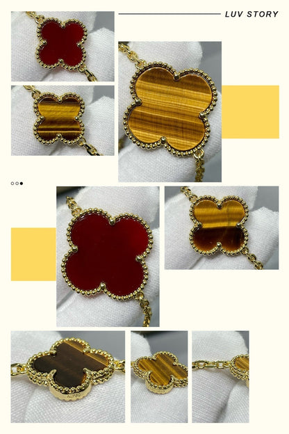 [Rose Tomorrow]CLOVER 16 MOTIF CARNELIAN TIGER EYE ROSE GOLD NECKLACE