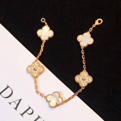 [Rose Tomorrow]CLOVER WHITE PEARL MOP 5 MOTIF BRACELET COLLECTION