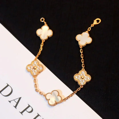 [Rose Tomorrow]CLOVER WHITE PEARL MOP 5 MOTIF BRACELET COLLECTION