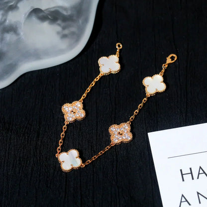 [Rose Tomorrow]CLOVER WHITE PEARL MOP 5 MOTIF BRACELET COLLECTION