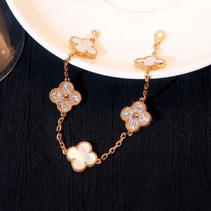 [Rose Tomorrow]CLOVER WHITE PEARL MOP 5 MOTIF BRACELET COLLECTION