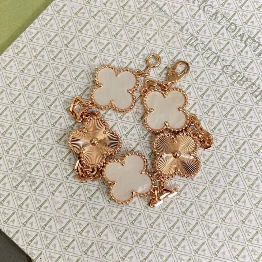 [Rose Tomorrow]CLOVER WHITE PEARL MOP 5 MOTIF BRACELET COLLECTION