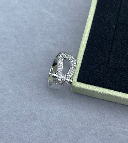 [Rose Tomorrow]Wide Hoof-Shaped Diamond-Studded Ring