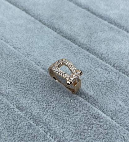 [Rose Tomorrow]Wide Hoof-Shaped Diamond-Studded Ring