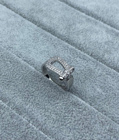 [Rose Tomorrow]Wide Hoof-Shaped Diamond-Studded Ring