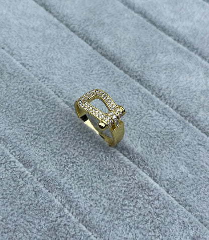 [Rose Tomorrow]Wide Hoof-Shaped Diamond-Studded Ring