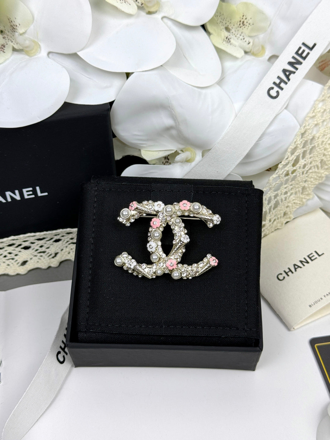 [Rose Tomorrow]26C Pink-White Enamel Ice Cream Cone Double C Brooch