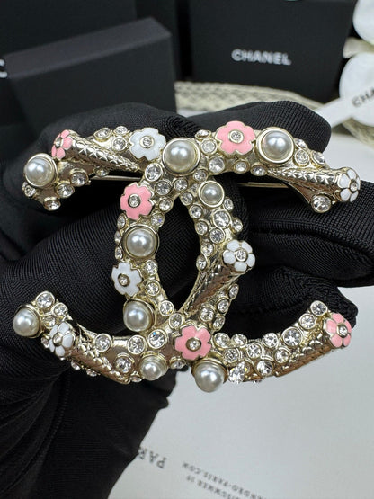 [Rose Tomorrow]26C Pink-White Enamel Ice Cream Cone Double C Brooch
