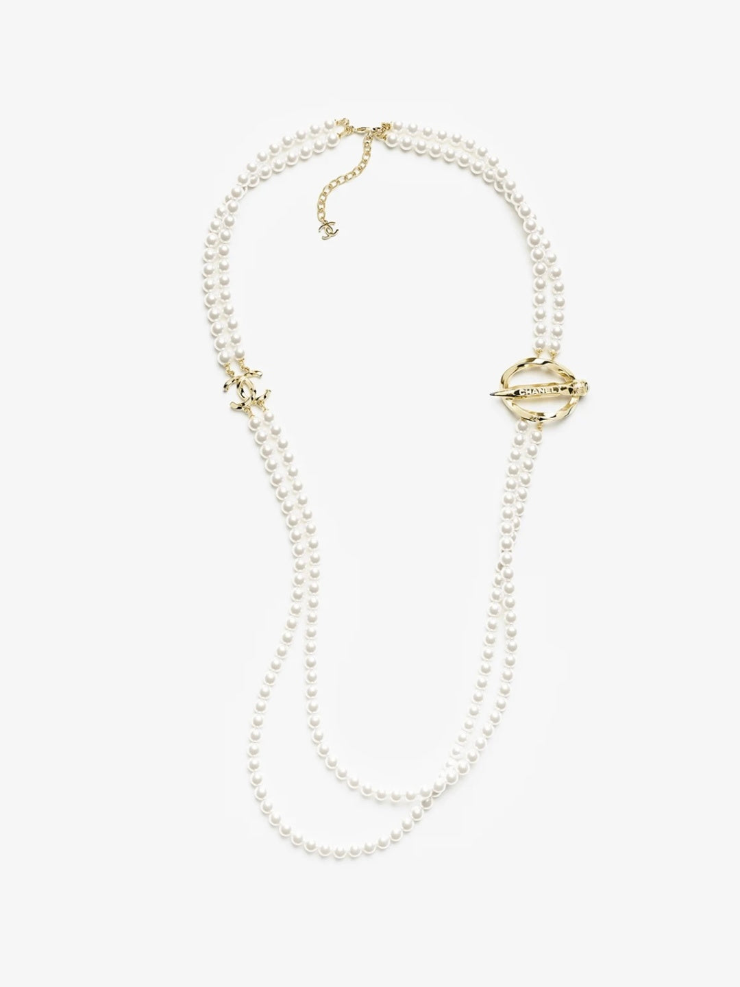[Rose Tomorrow]25K Pencil Double C Double-Layer Pearl Sweater Chain
