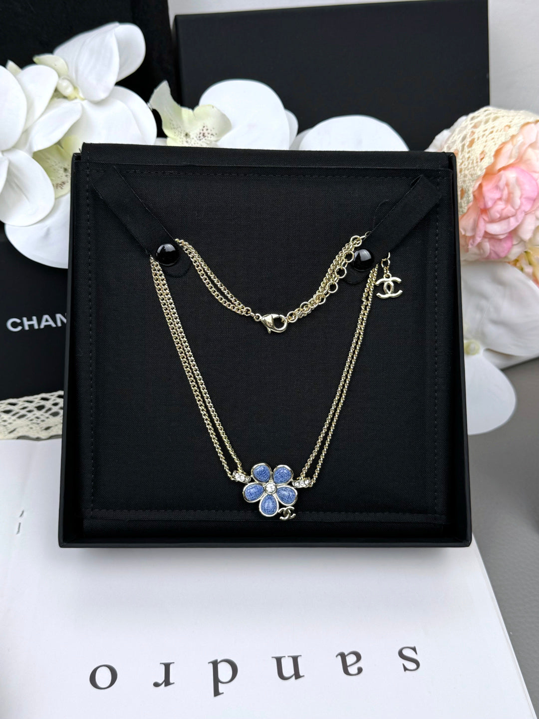 [Rose Tomorrow]New Blue Floral Double-Layer Necklace
