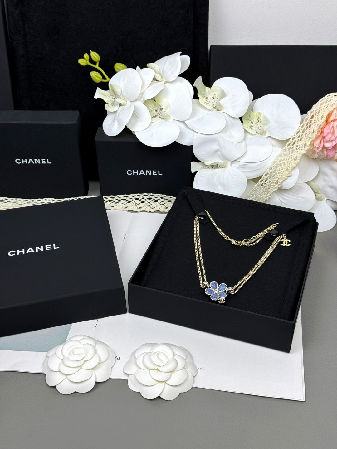 [Rose Tomorrow]New Blue Floral Double-Layer Necklace