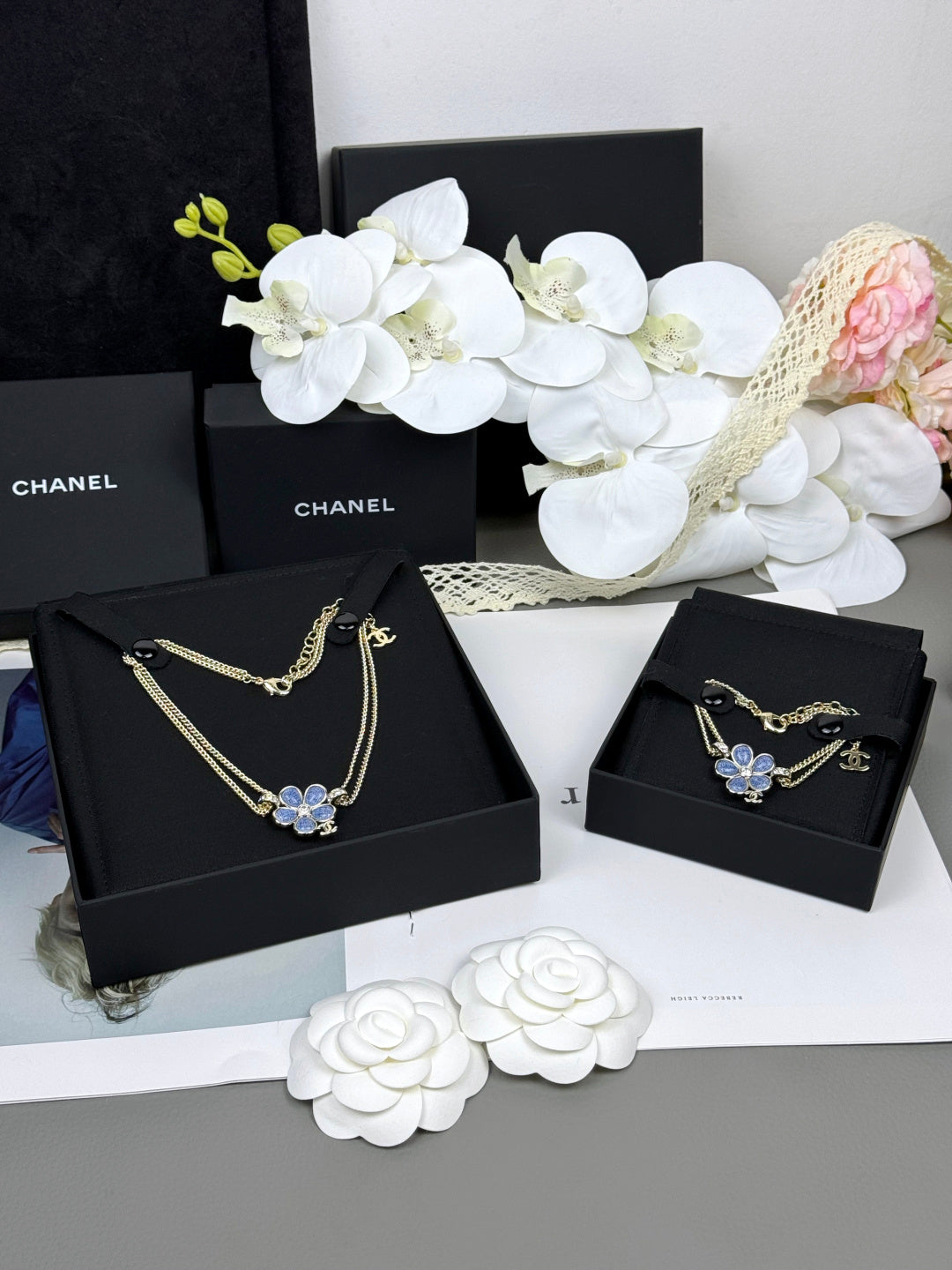 [Rose Tomorrow]New Blue Floral Double-Layer Necklace
