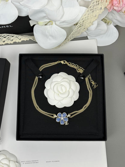[Rose Tomorrow]New Blue Floral Double-Layer Necklace