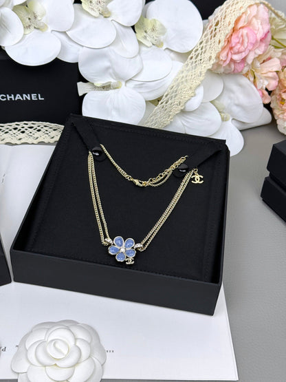 [Rose Tomorrow]New Blue Floral Double-Layer Necklace