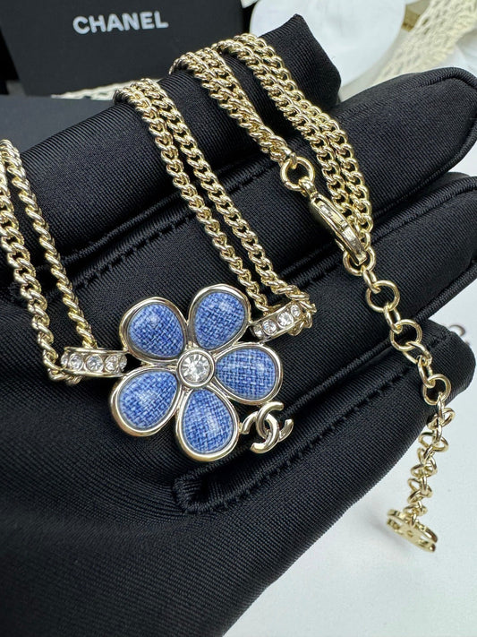 [Rose Tomorrow]New Blue Floral Double-Layer Necklace