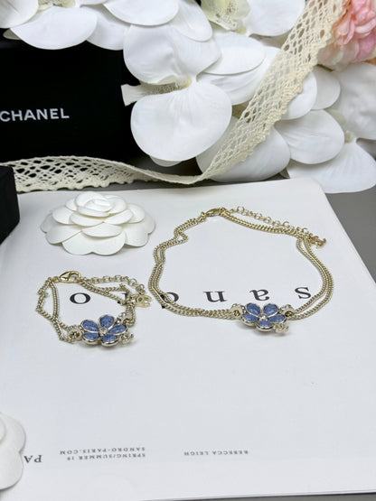 [Rose Tomorrow]New Blue Floral Double-Layer Necklace