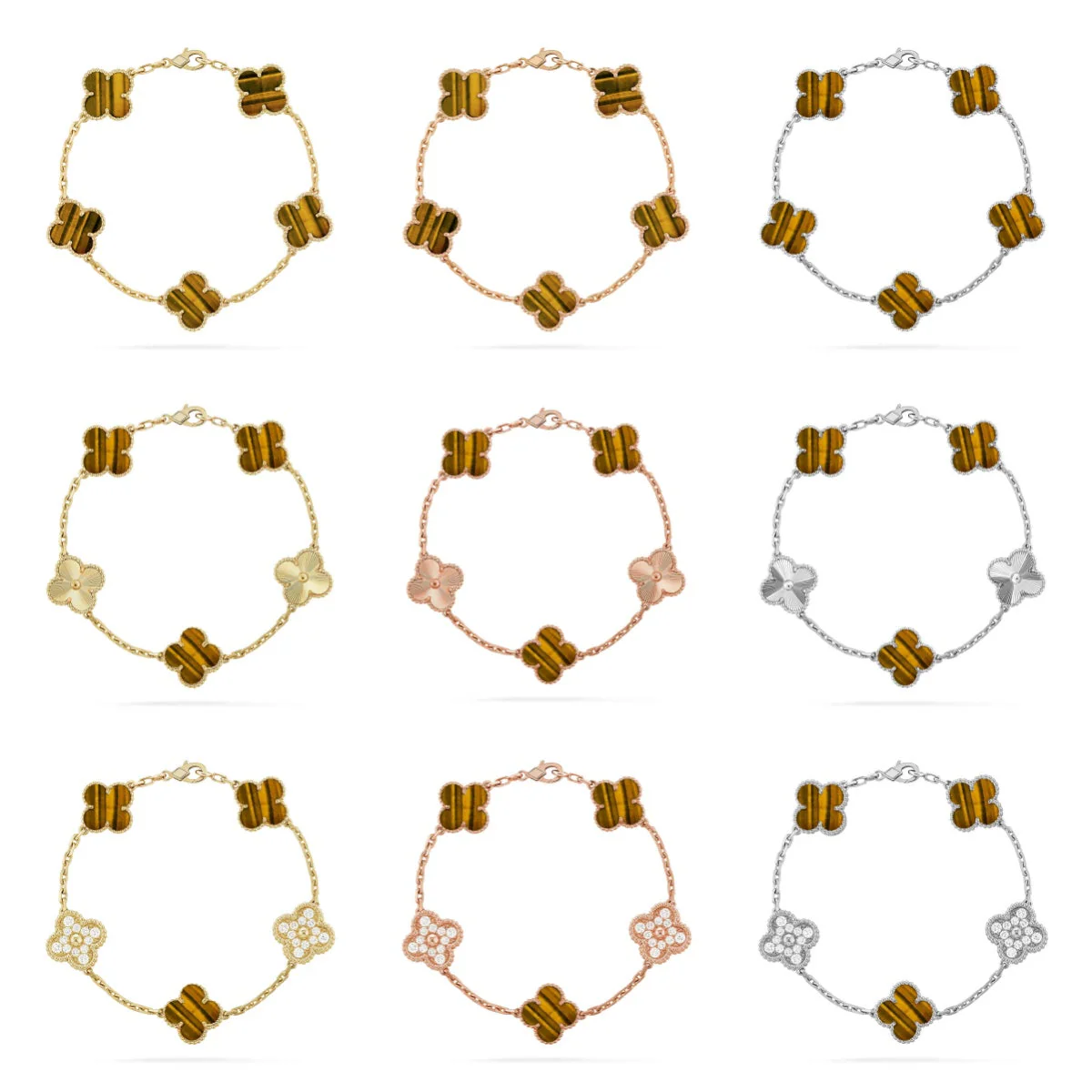 [Rose Tomorrow] CLOVER 5 MOTIFS TIGER EYE BRACELET COLLECTION