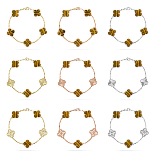 [Rose Tomorrow] CLOVER 5 MOTIFS TIGER EYE BRACELET COLLECTION