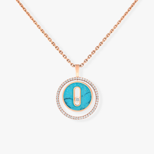 [✨Rose💎]LUCKY MOVE 1 DIAMOND TURQUOISE PINK GOLD DIAMOND NECKLACE
