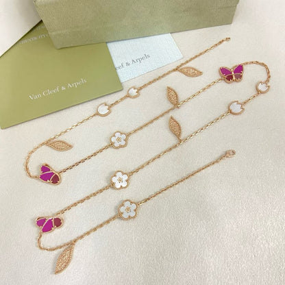 [Rose Tomorrow]ローズクォーツミックスフラワーバタフライセーターチェーン