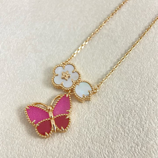 [Rose Tomorrow]ローズクォーツ スリーインワン バタフライネックレス