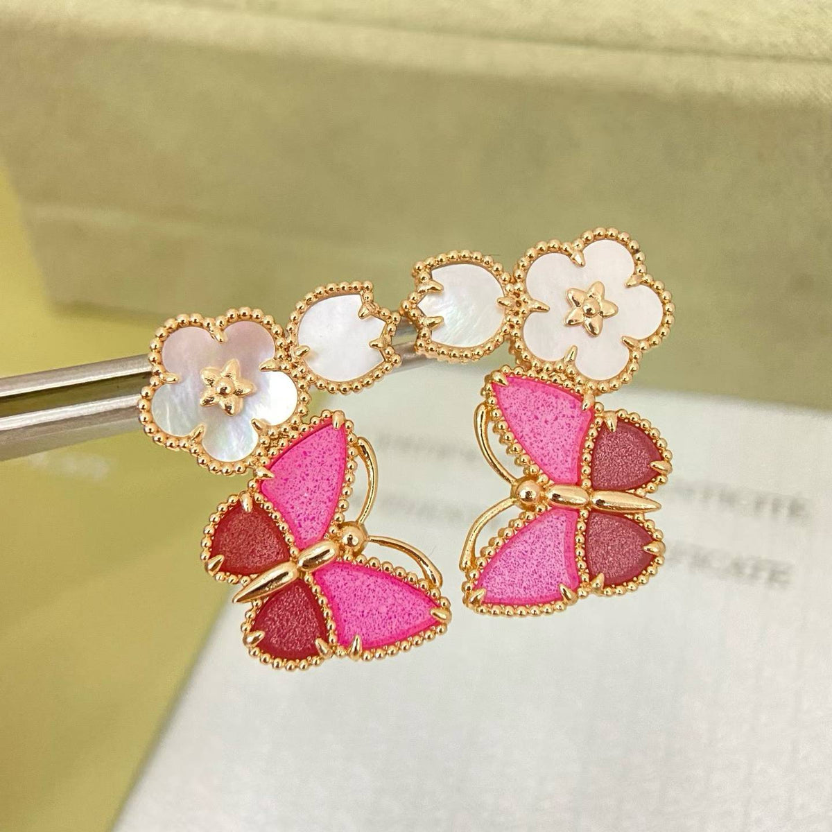 [Rose Tomorrow]ローズクォーツ スリーインワン バタフライスタッドピアス