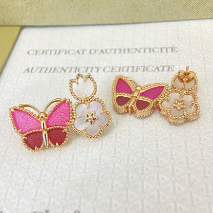 [Rose Tomorrow]ローズクォーツ スリーインワン バタフライスタッドピアス