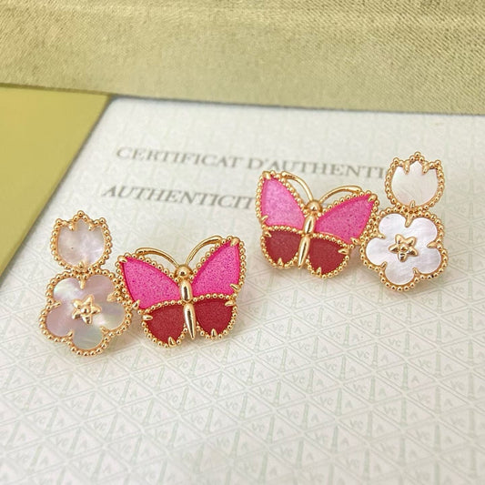 [Rose Tomorrow]ローズクォーツ スリーインワン バタフライスタッドピアス