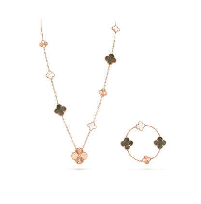 [Rose Tomorrow]DETACHABLE CLOVER 15(11+4) FLOWER SILVER NECKLACE SET