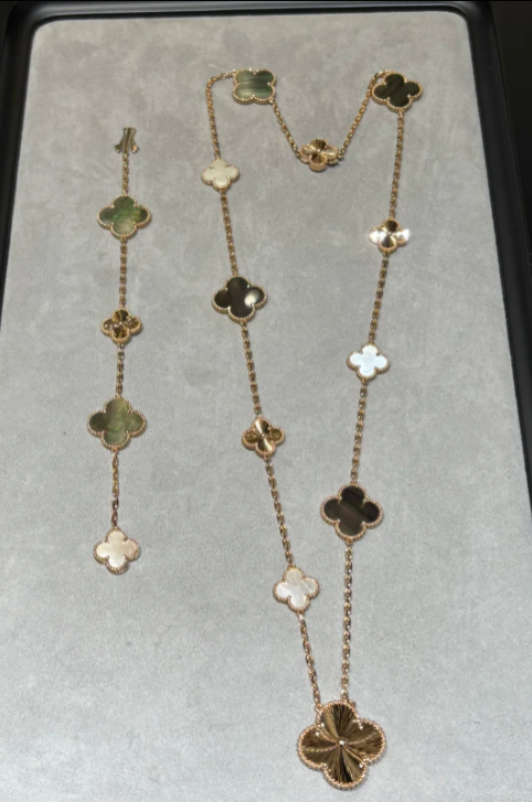 [Rose Tomorrow]DETACHABLE CLOVER 15(11+4) FLOWER SILVER NECKLACE SET